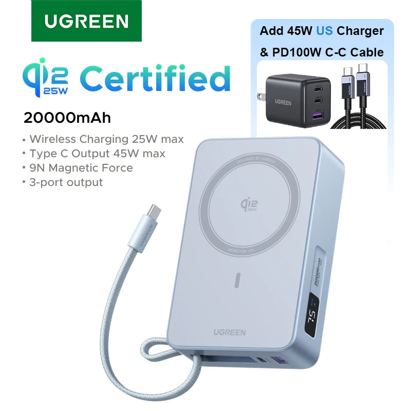 Magnetic 20000mAh Fast Charging Power Bank - PD USB-C Portable Charger 45W US Bundle Tidesmit