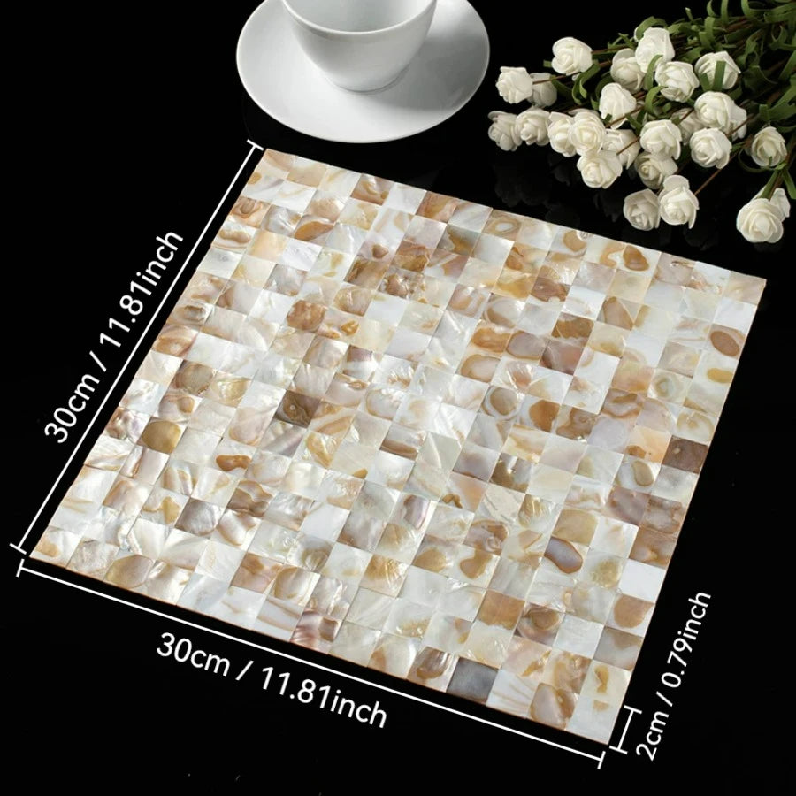 Mother of pearl mosaic tile sheet, ivory and champagne reflective square tiles, 30x30 cm