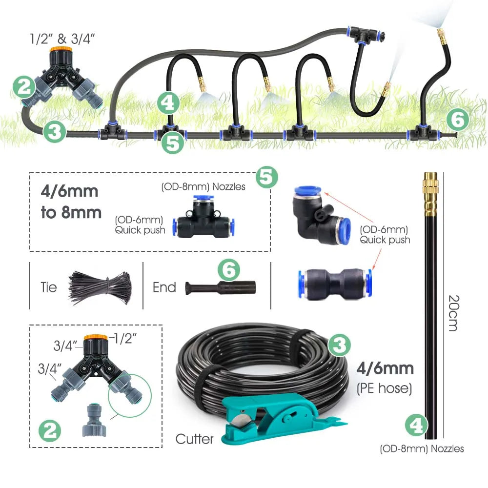 30-10m Garden Bluetooth Smart Single-channel Timer Irrigation Set Quick Connect 360° Adjust Adjustable Atomized Watering System