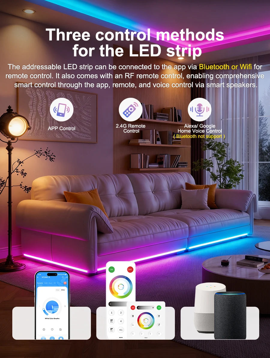 WS2811 Dual IC RGBCCT COB LED Strip Light High Density Chasing Running Addressable RGB LED Tape Support 3000K-6000K CCT Dimmable
