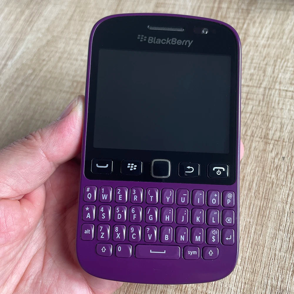 BlackBerry 9720 Samoa unlocked smartphone with purple body and front QWERTY keyboard