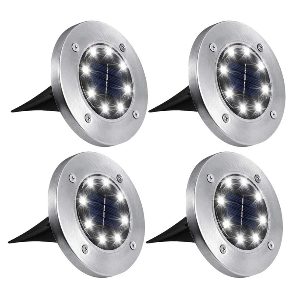 4 PCS 8LED Solar Power Disk Light Outdoor Garden Solar Underground Light Deck Light Spotlight Buried Solar Led Lamp
