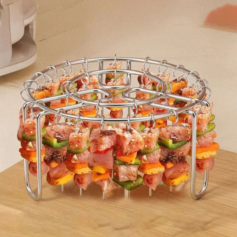 Stainless Steel Vertical Grill Skewers Air Fryer Barbecue Round Barbecue Grill with Skewers Hanging Skewers Vertical Grill