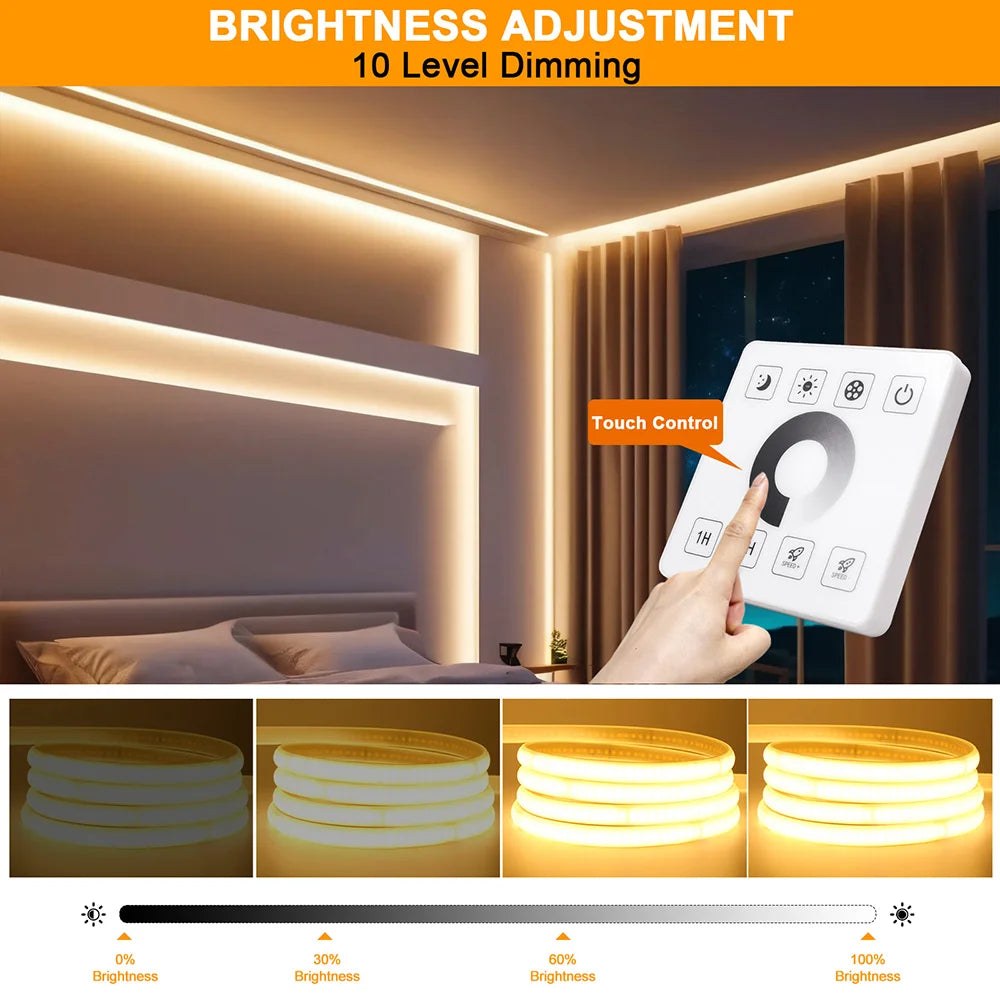 Wifi Bluetooth COB LED Neon Strip Light Wall Touch 23key Remote Control 220V Dimmer Power Kit 5m 10m 20m 0.5m 240LED/m Flex Lamp