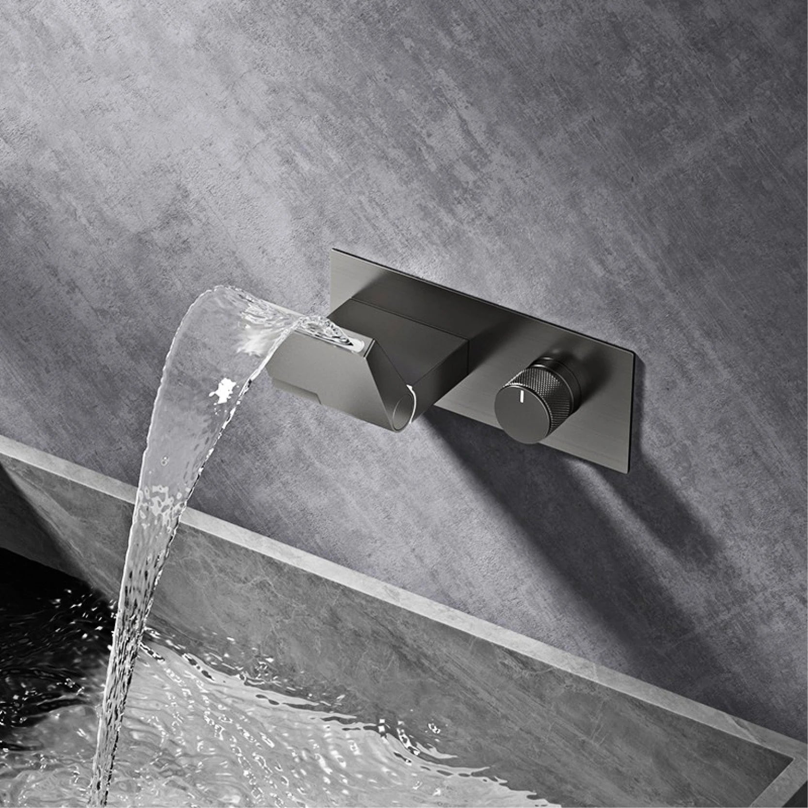 Luxury Gun Gray Brass Wall Mounted Bathroom Faucet with LED Digital Display Single Handle Hot & Cold Water Embedded Bathroom Tap