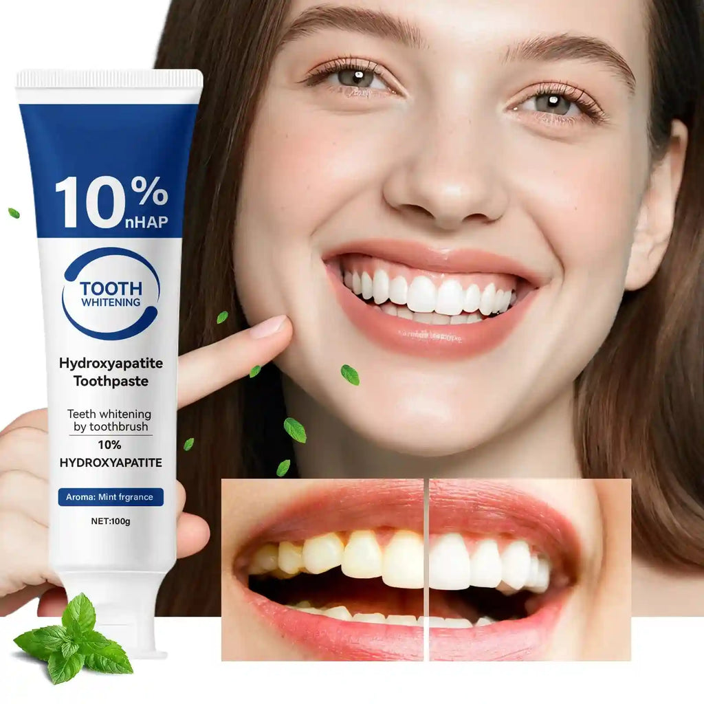 Tidesmit 10% Hydroxyapatite whitening toothpaste tube for deep cleaning, fresh breath, and enamel protection.