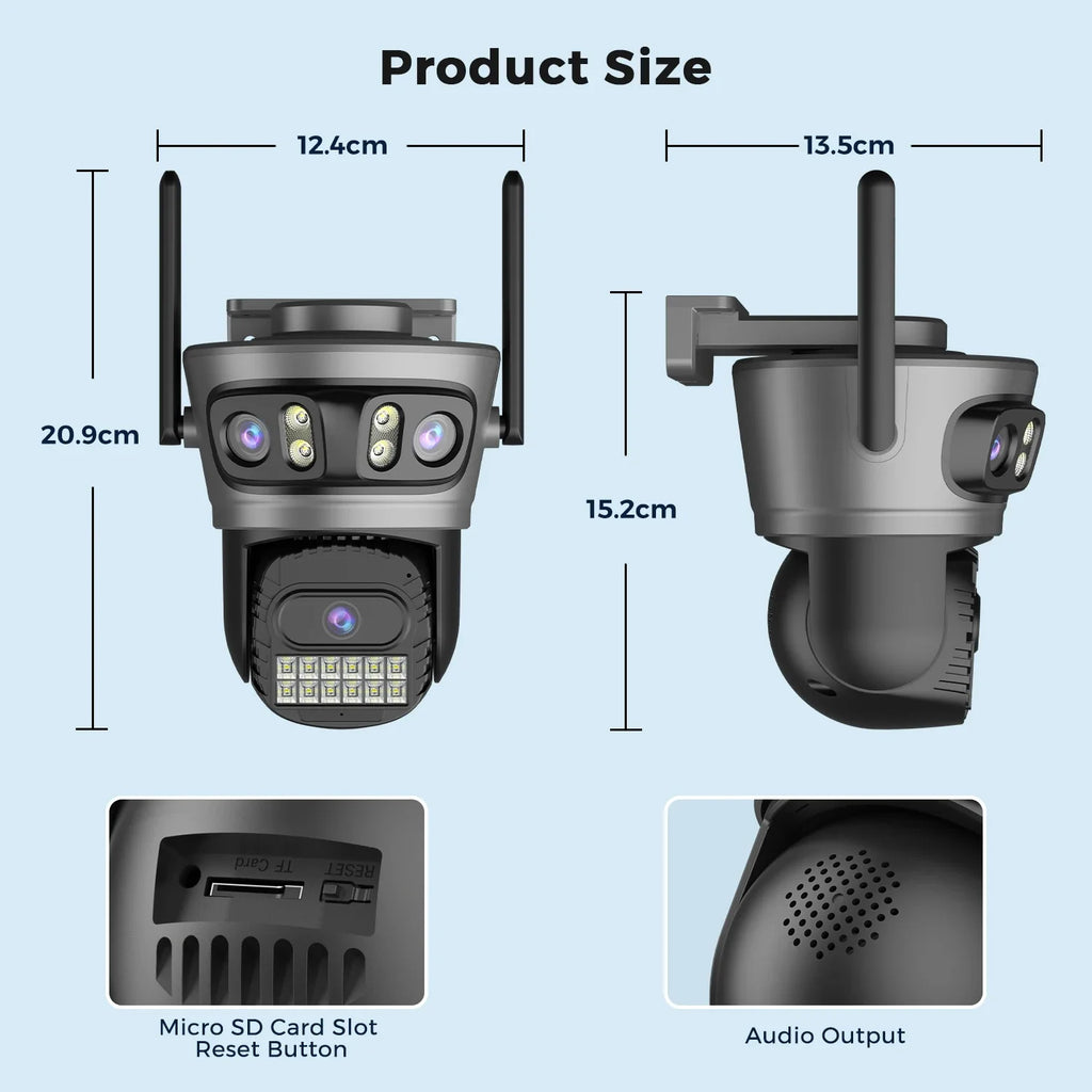 6K 15MP Three Lens Three Screens 2.4/5Ghz WiFi Outdoor Surveillance Camera 5K 10MP Dual Lens PTZ Camera Auto Tracking O-Kam Pro