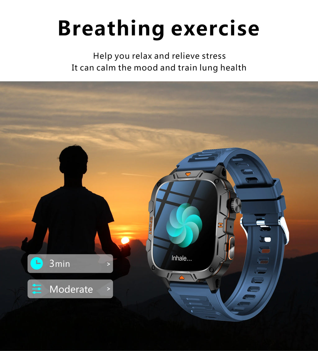 2026 New Military Grade Smart Watch Men 1.96" AMOLED Screen 5ATM Waterproof Sports Fitness Tracker BT Call Smartwatch