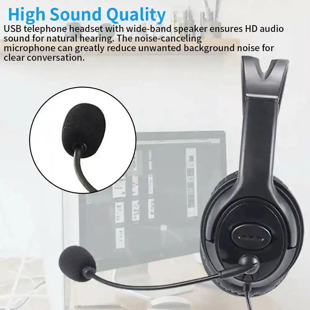 USB Wired Headset with Noise Cancelling Mic for PC - Black Tidesmit