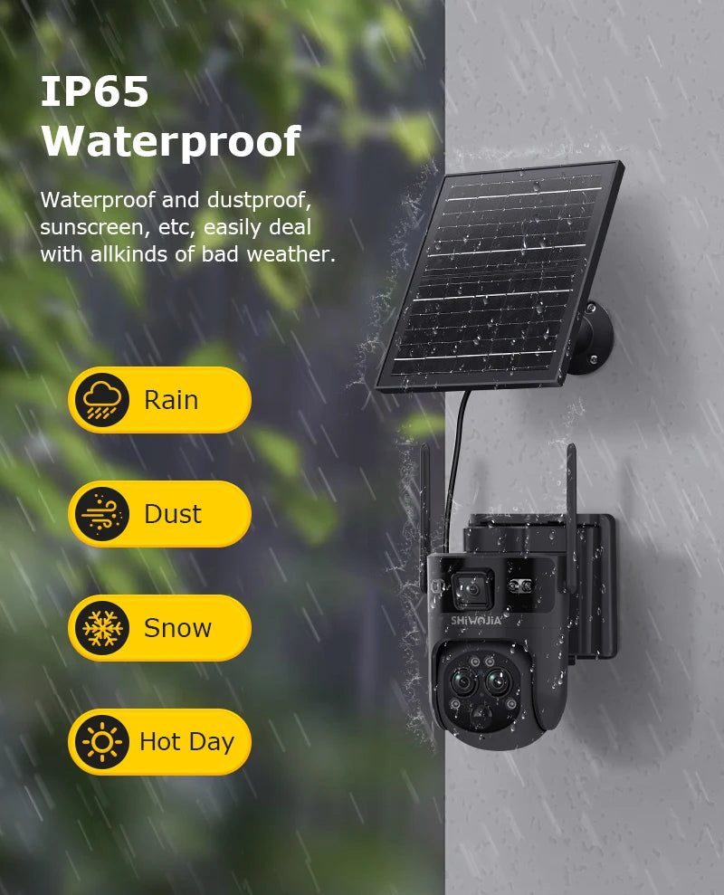 SHIWOJIA 15X 6M PSolar Camera 4G SIM/WIFI Three Lens Recording AI Human/Pet/Vehicle Auto Tracking Camera IP65 Waterproof