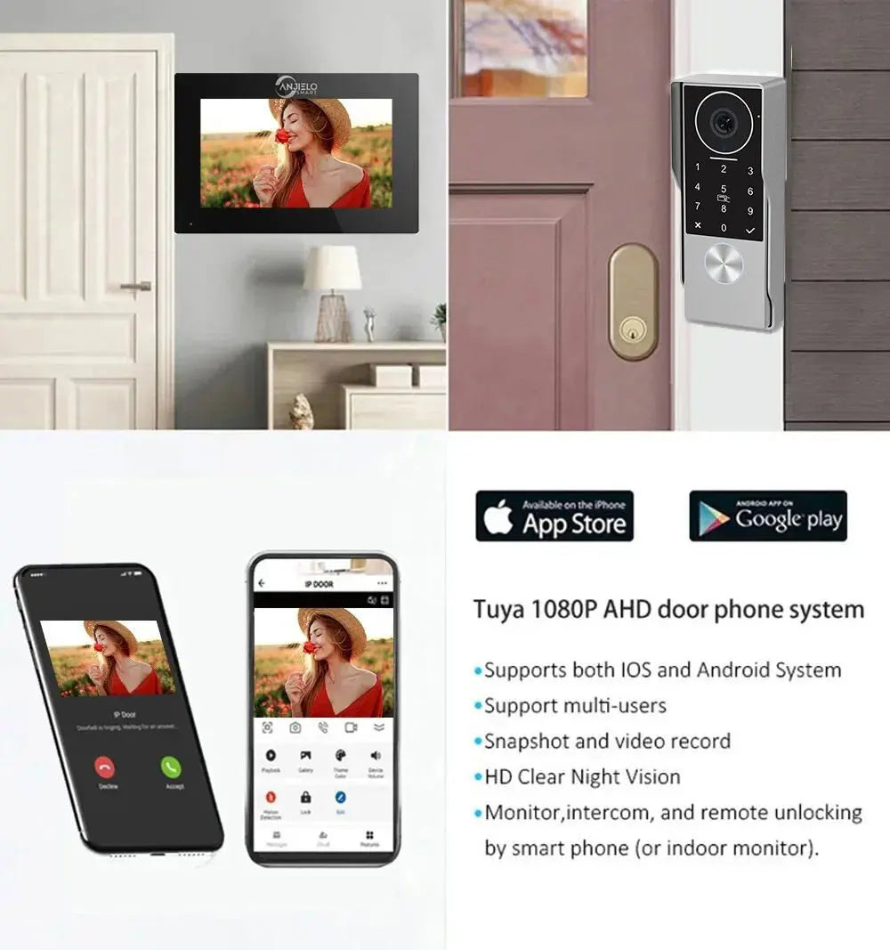 Anjielo 2-Wire TUYA Smart Video Intercom Doorbell Wired 1080P Waterproof Camera WIFI 7/10inch IPS Touch Screen Support IP CCTV