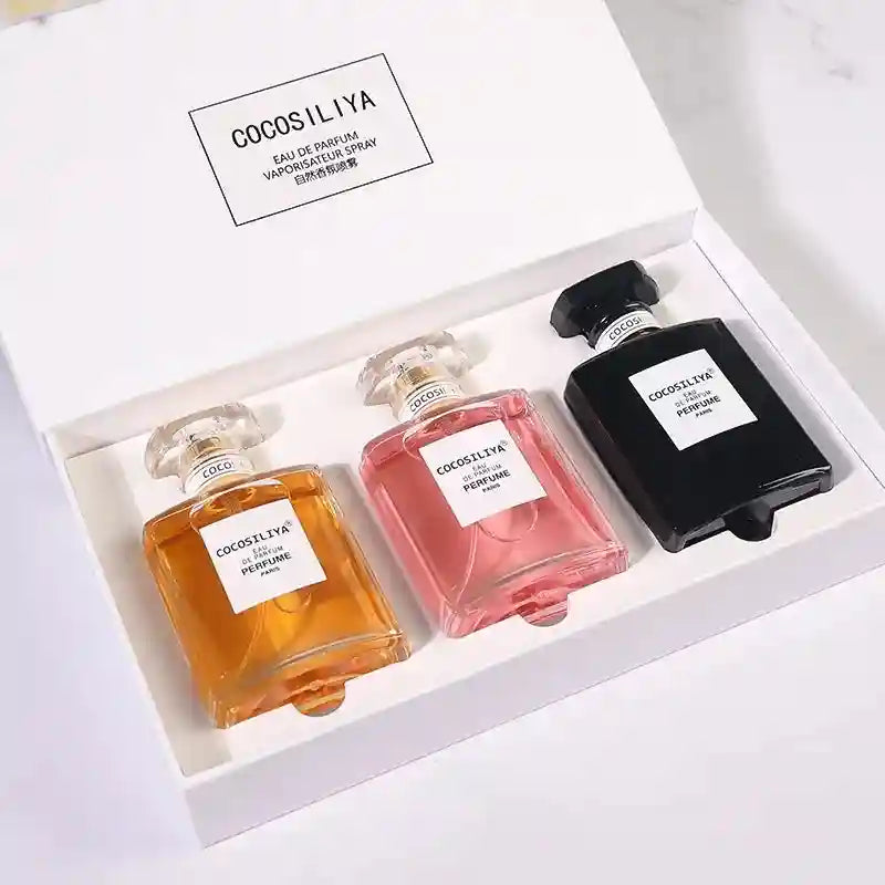 Cocosiliya 3-piece Women's EDP Perfume Gift Set: Rectangular bottles, floral, spicy, woody oriental long-lasting scents.