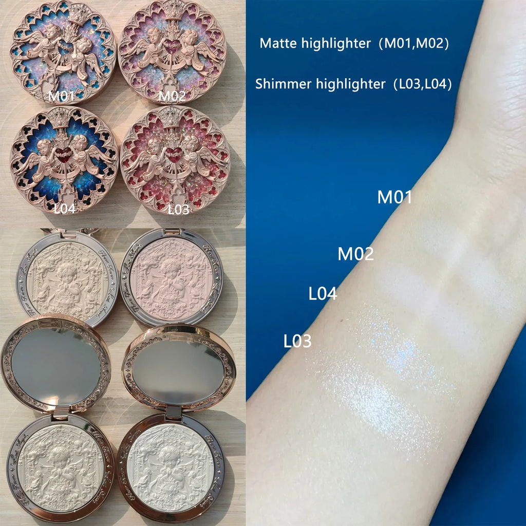 Tidesmit Flower Knows Little Angel embossed glitter highlighter palette shade swatch for luminous face makeup