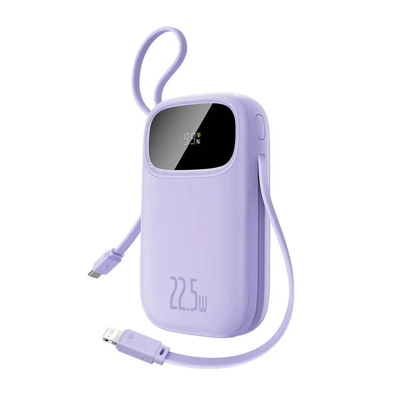 Tidesmit 20000mAh Portable Charger with Built-In PD Fast Charging Cables Purple Tidesmit