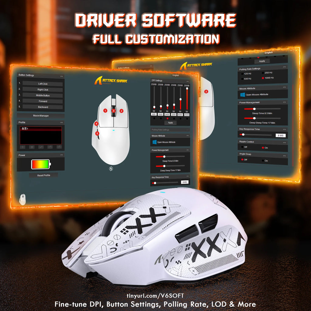 ATTACK SHARK V6 65g Wireless Gaming Mouse RGB Magnetic Charging Dock Wireless/Wired Mouse 1K Polling PAW3311 Office Gamer Mice