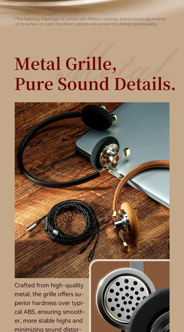 Vintage Over-Ear Wired Headphones with HiFi Metal Frame Tidesmit