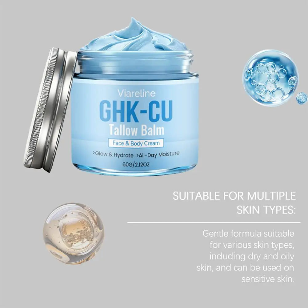 GHK-CU Copper Peptide Tallow Balm Blue Cream for Face & Body Moisturizer  for Mature, Dry & Sensitive Skin Daily Facial Care