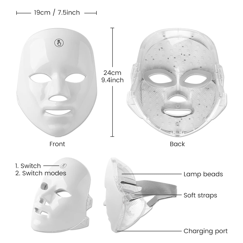 7 Colors LED Facial Mask Photon Therapy Face Skin Care Mask Anti Acne Therapy Skin Rejuvenation Wrinkle Removal Face Beauty Mask