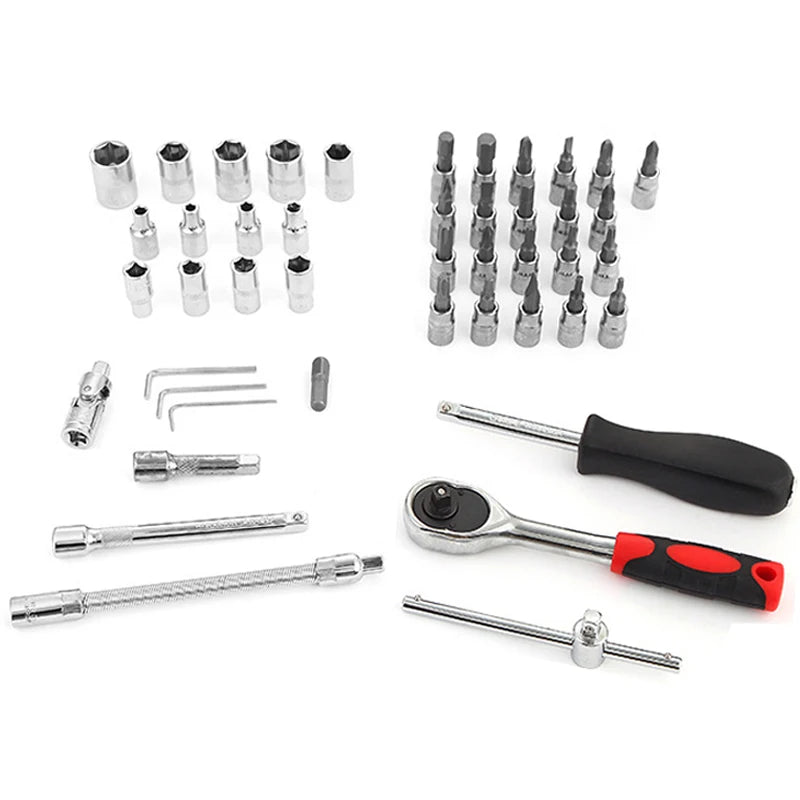 EAFC 46 PCs Automotive Repair Hand Tool Set Mechanic'S Tool Box 1/4"Socket Spanner Ratcheting Screwdriver Ratcheting Screwdriver