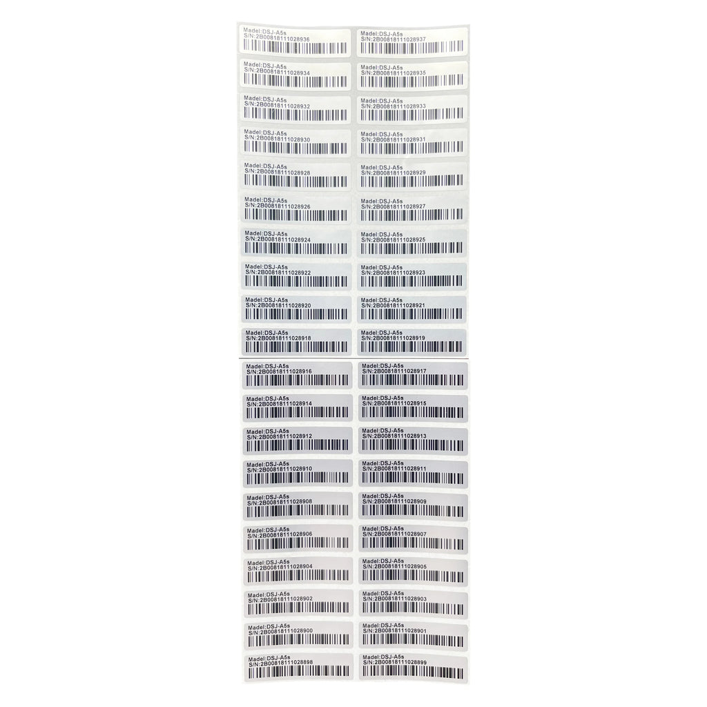 100pcs matte silver PET barcode 128 labels, 40x10mm. Durable, fade-resistant packaging stickers for pet product tracking.