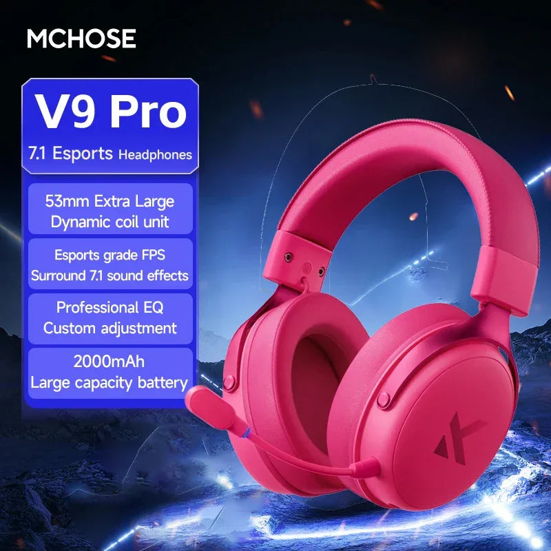 MCHOSE Wireless Gaming Headset Surround Sound Noise Canceling Tidesmit V9 Pro Red Tidesmit