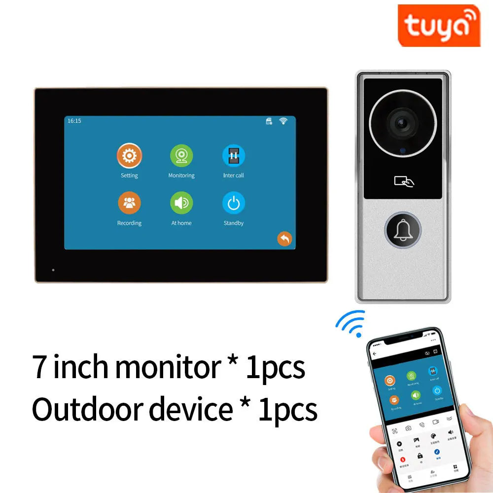 Support Tuya app WiFi visual intercom doorbell system 7/10 inch touch screen indoor monitoring intelligent villa home security