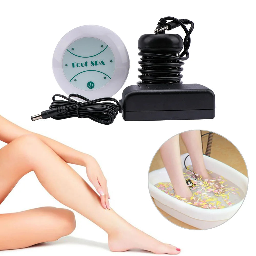 Ionic detox foot spa machine with power control, array, and basin for relaxing leg and foot detox massage therapy.