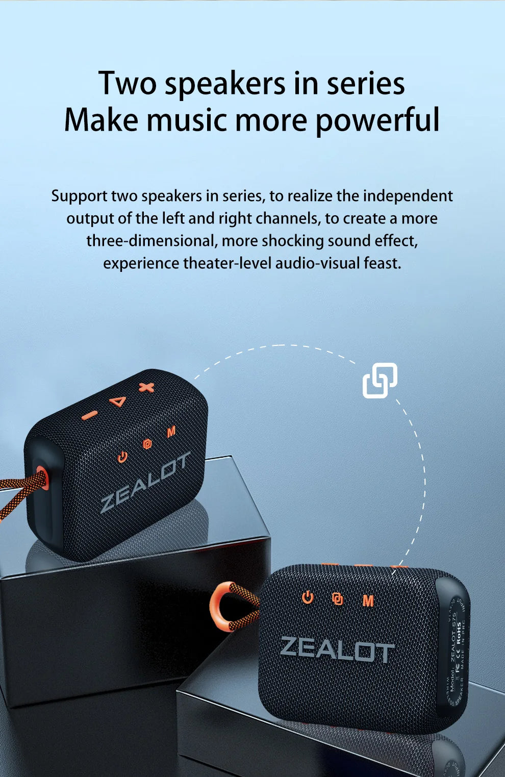 ZEALOT S75 10W Wireless Speakers, Outdoor Portable Subwoofer Speaker Waterproof IPX 6, Wireless Speaker, Dual Pairing,3000mAh.