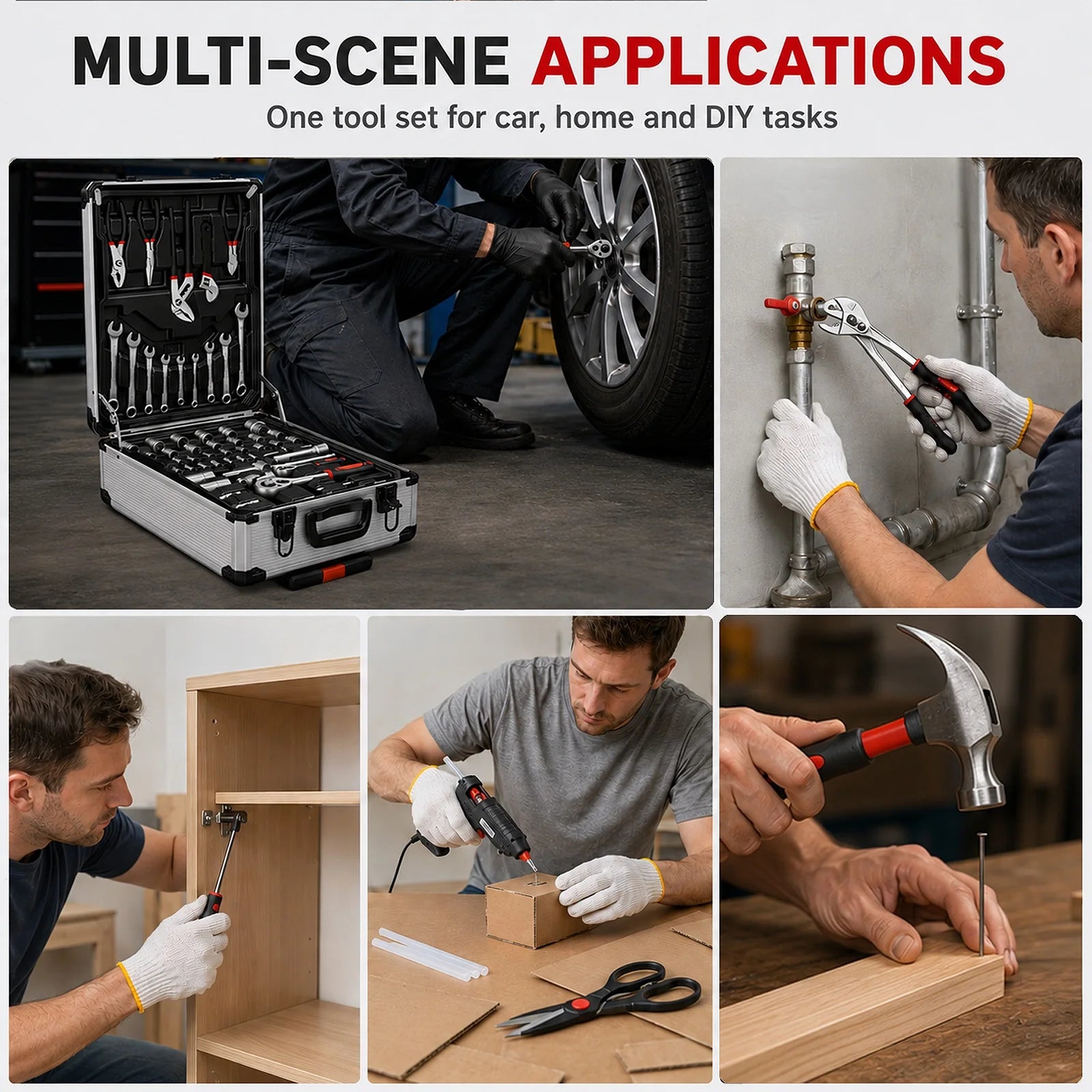 Professional Rolling Toolbox with Wheels Complete Mechanic Tool Set Heavy Duty Socket Wrench Kit Automotive Repair Hand Tools Portable Storage Case for Car Motorcycle Bicycle Home Garage Workshop Maintenance Equipment DIY