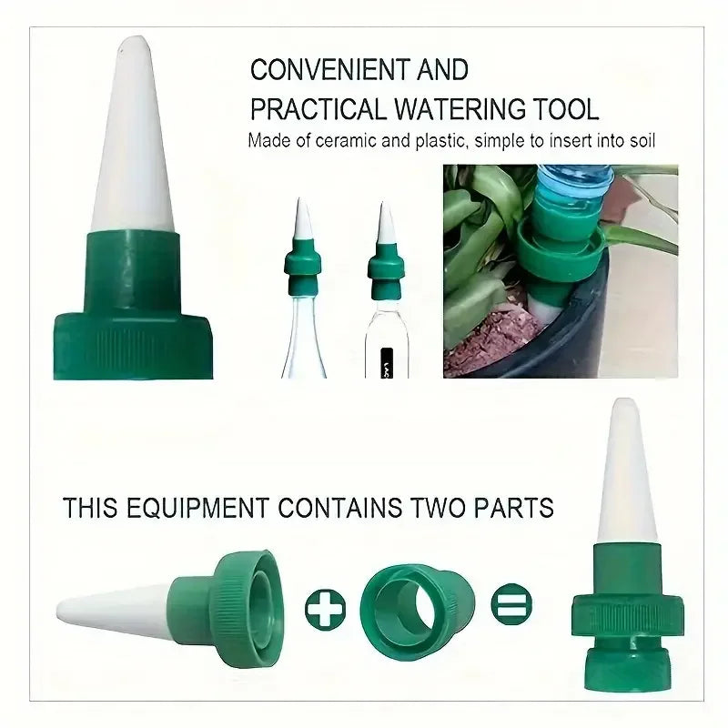 Automatic plant watering tool kit with ceramic stake and green connector pieces