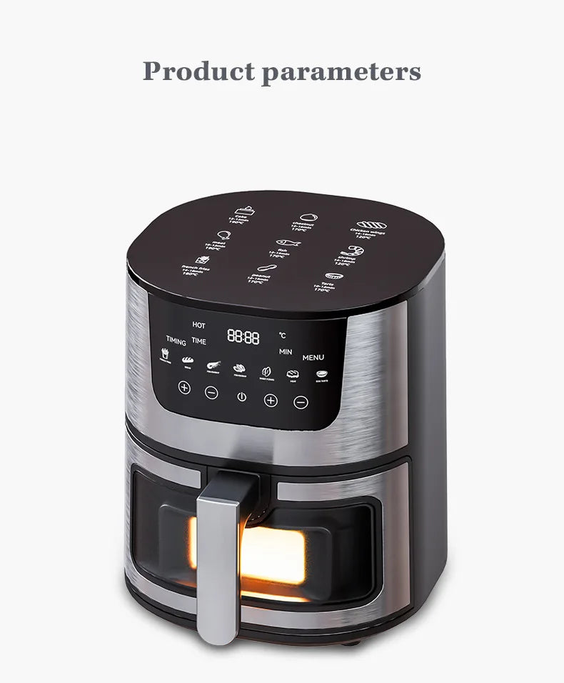 7L Air Fryer Big Capacity Stainless Steel Visible Electric Fryer Household Electric Oven Multi-function