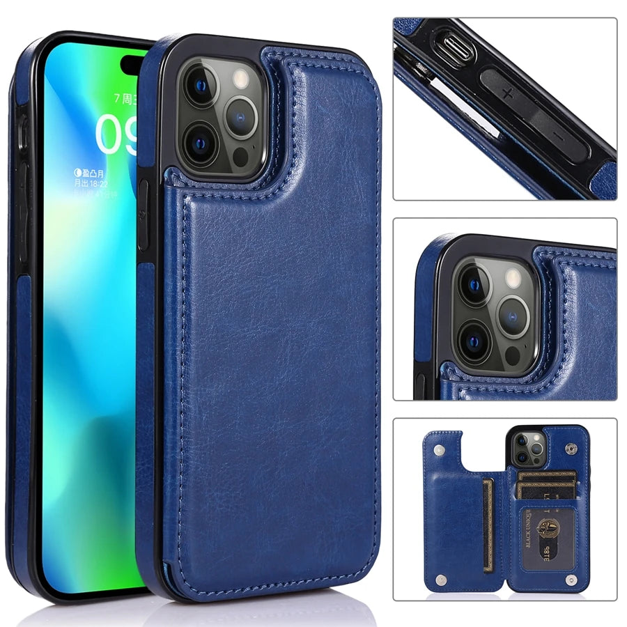 iPhone 16 Leather Wallet Case With Card Stand - Slim Shock-Absorbing Cover Tidesmit