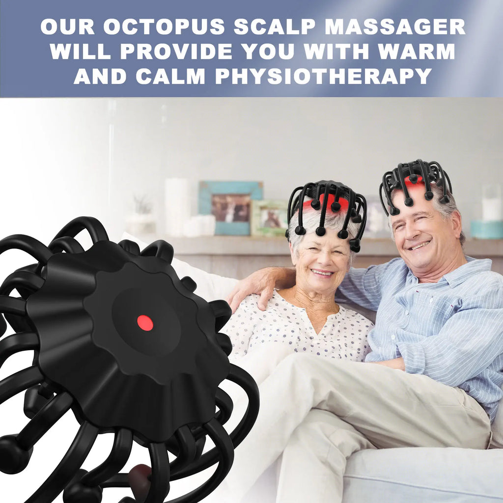 Electric Head Massager with Red Light Therapy - 5 Modes Black Relaxation Treatment Tidesmit