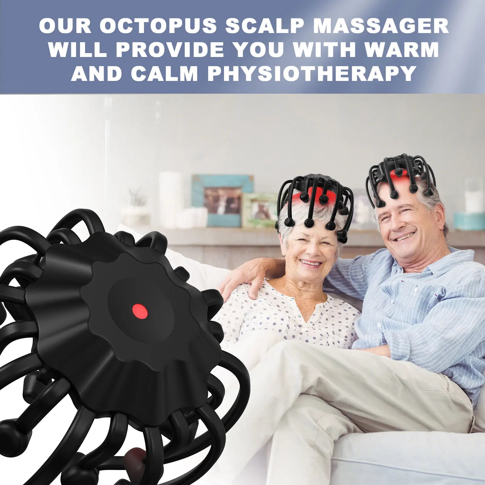 Electric Head Massager with Red Light Therapy - 5 Modes Black Relaxation Treatment Tidesmit