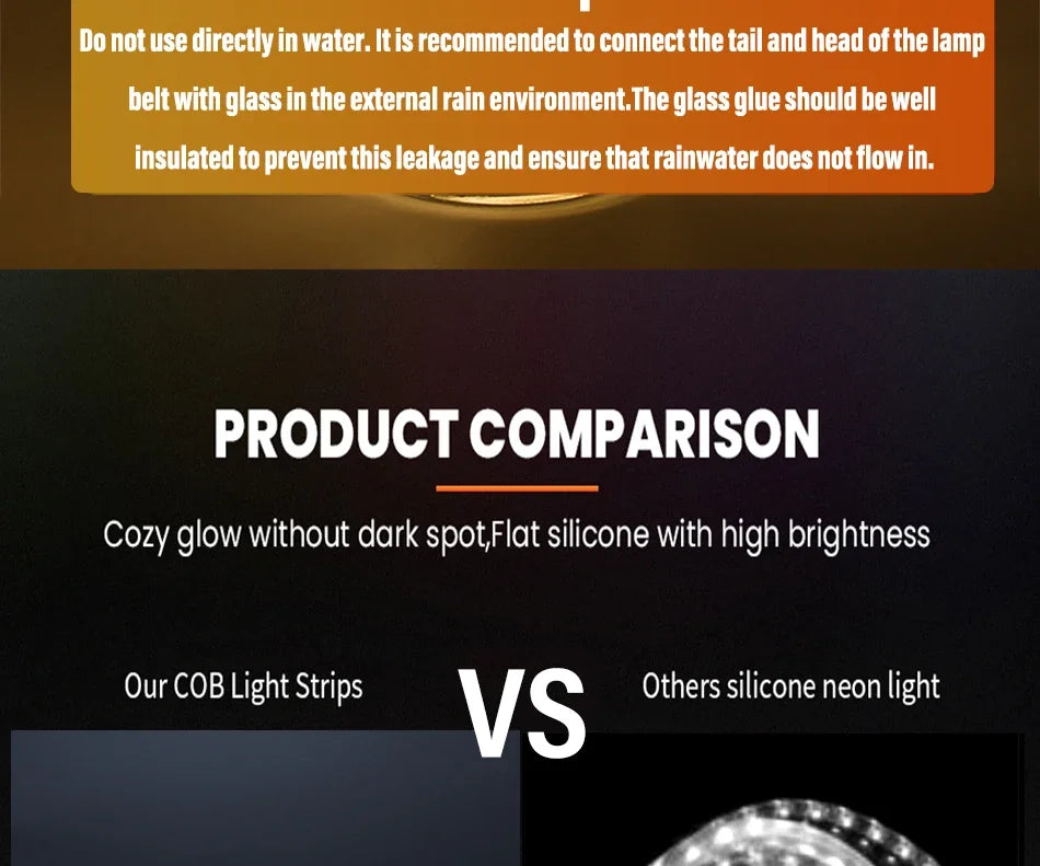220V COB LED Strip with Switch /Dimmable Waterproof 360LED Strip EU Plug for Outdoor Indoor Room Backlight Garden Kitchen TV