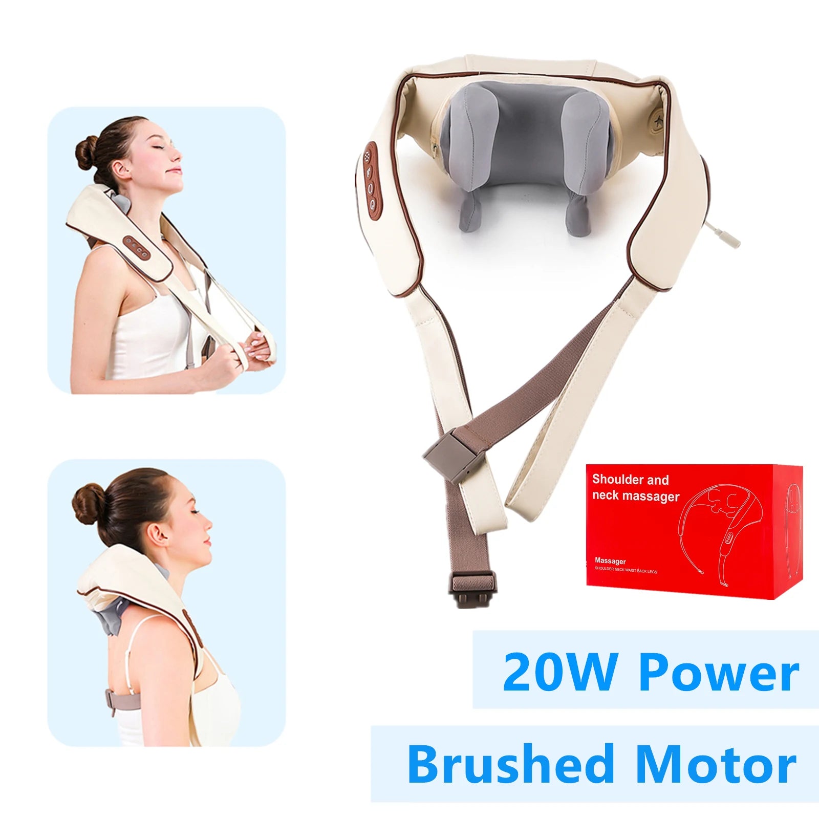 Cordless Deep Tissue Neck and Shoulder Massager with Heat Therapy Back Massage Instrument 20W-Brown Tidesmit