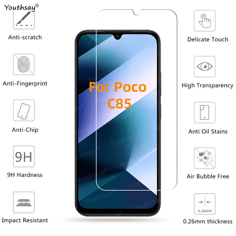 6in1 Full Gule Glass For Xiaomi Poco C85 Tempered Glass Poco C85 Screen Protector Protective Phone Camera Lens Film Poco C85 AE Tidesmit