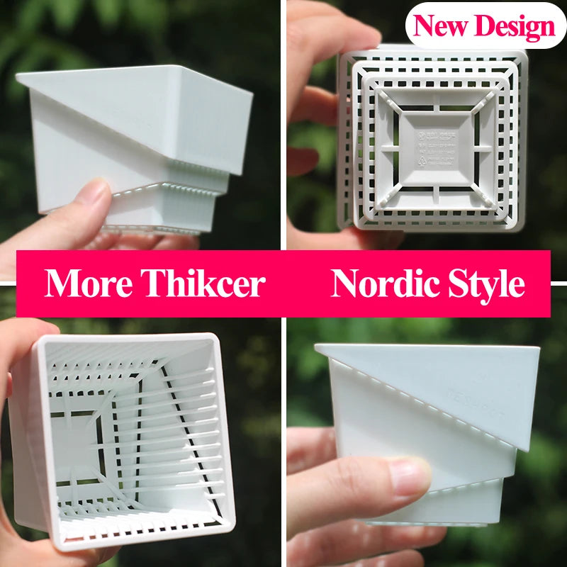 White root-control pot insert with thicker side walls and internal ventilation grooves