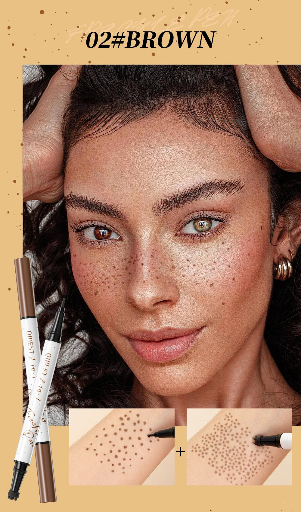 Tidesmit QIBEST double-end freckle stamp pen natural brown waterproof makeup tool shade swatch