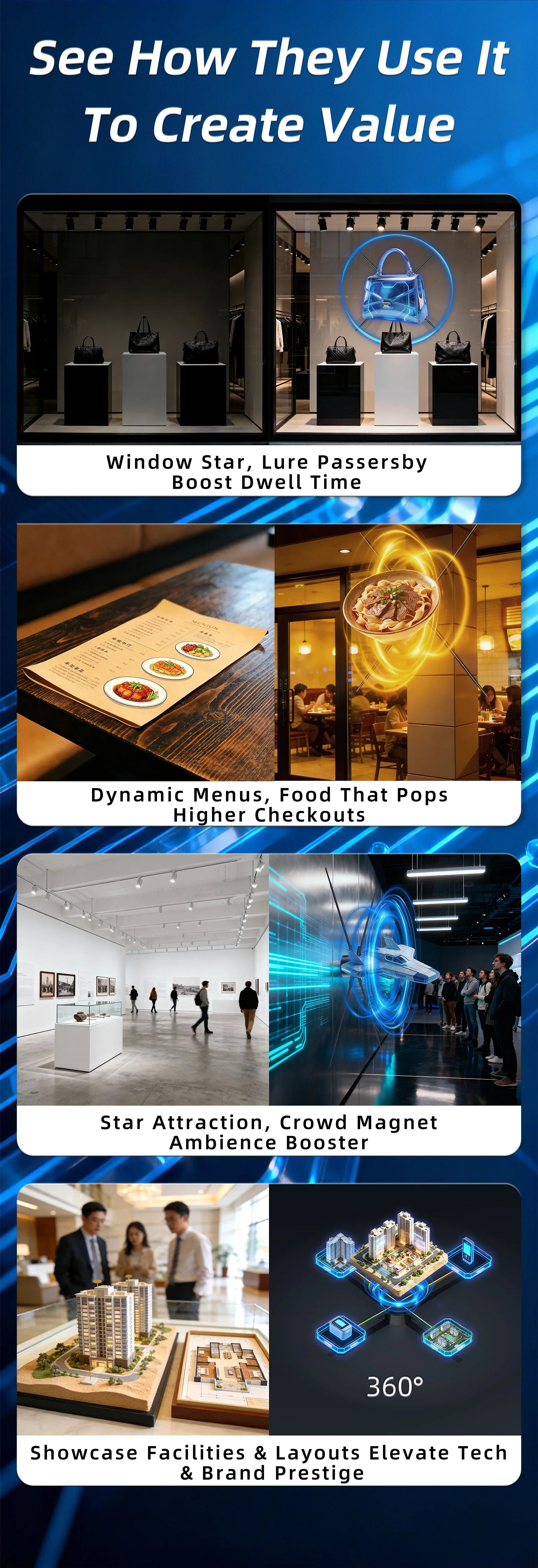 Ultra HD Naked Eye 3D Holographic Fan 100cm Shop Bar Commercial Advertising Light Support Wireless Upload Video Cloud Controll