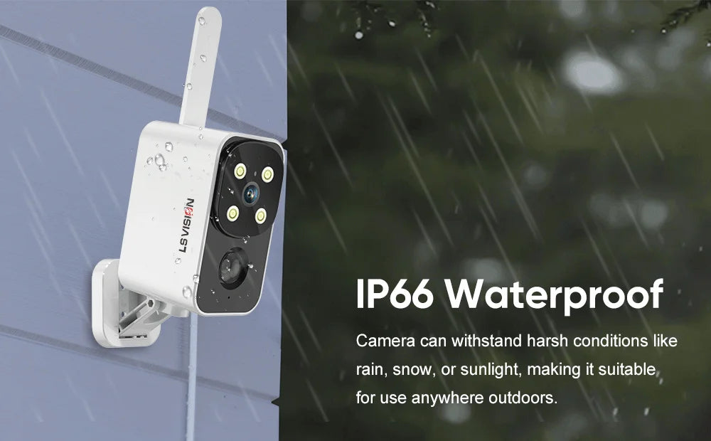 LS VISION Outdoor Solar Camera Wireless Cam WIFI/4G Ultra Standby Time PIR Motion Light Color Night Vision AI Detect Battery Cam