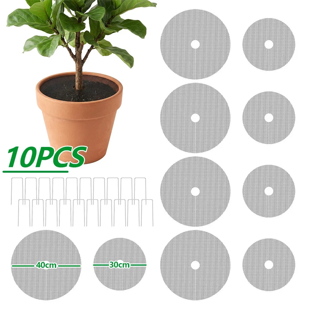 10Pcs Flower Pot Grid 30cm 40cm Planter Pot Soil Protector Cover with 20 Metal Ground Stake Indoor Outdoor Gardening Accessories