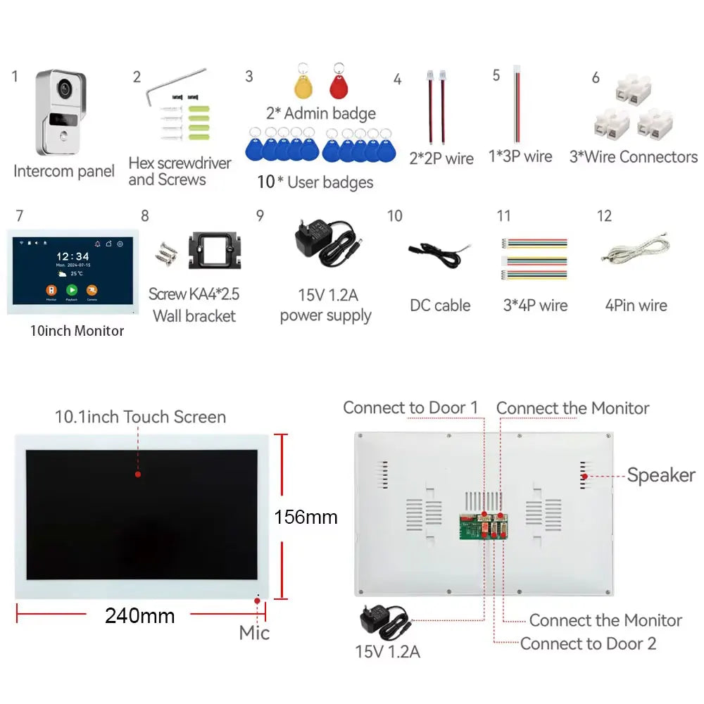 Wireless WiFi Video Doorbell 4 Wire 10 inch Touch Screen Tuya Smart 2V2/2V3 Home Video Doorphone Intercom System RFID APP Unlock