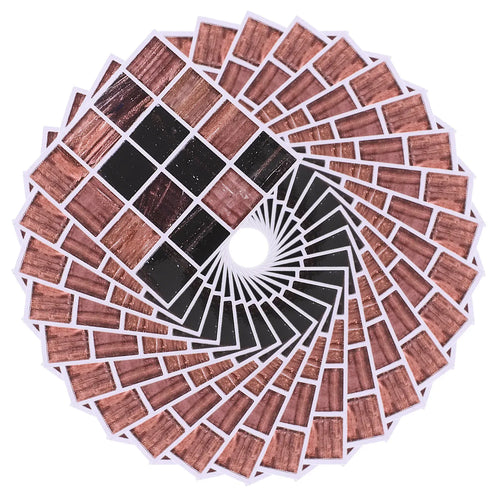 Waterproof mosaic tile sticker sheet, circular set of black, brown, and red tile squares