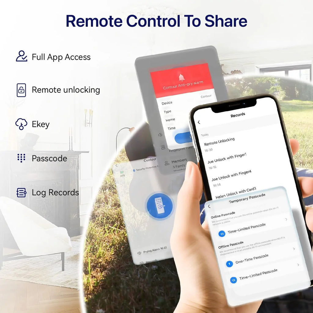 5-in-1 Smart Door Lock with Fingerprint Biometric, Wi-Fi, Tuya APP Control, Touchscreen Keypad – Fits 35-60mm Thick Doors