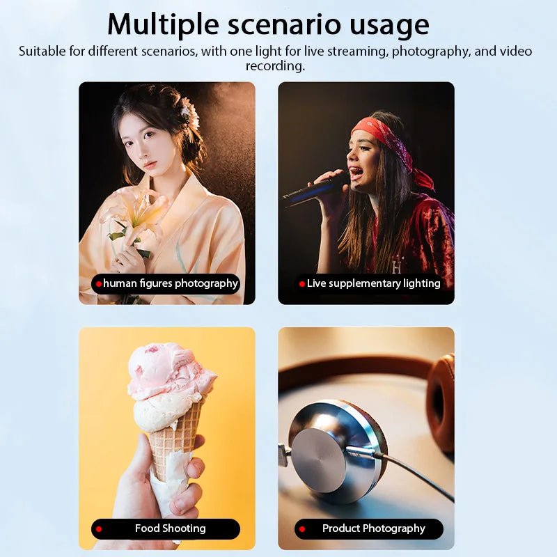 LED light used for portraits, live streaming, food, and product photography to improve lighting quality.