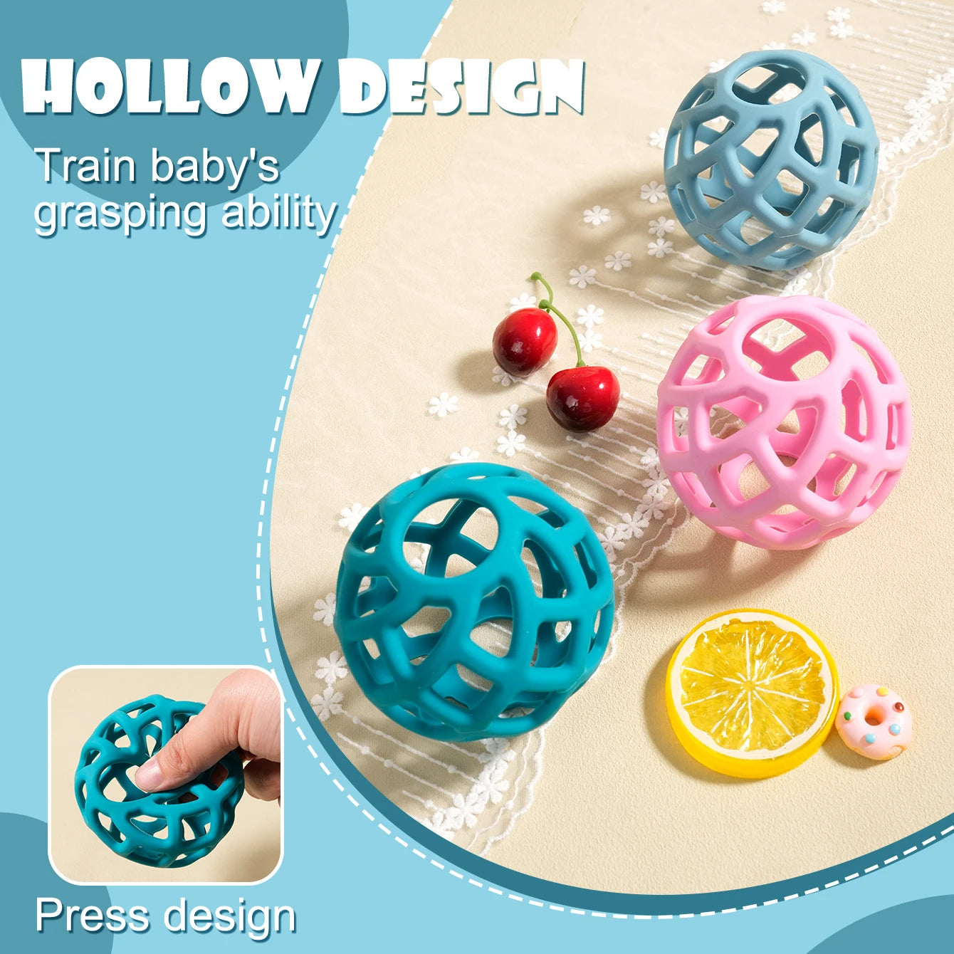 1PCS Baby Silicone Teether Toy Ball Shape Teething Toys Solid Color Oral Health Baby Stuff Baby Care Chewing Toy Baby Items