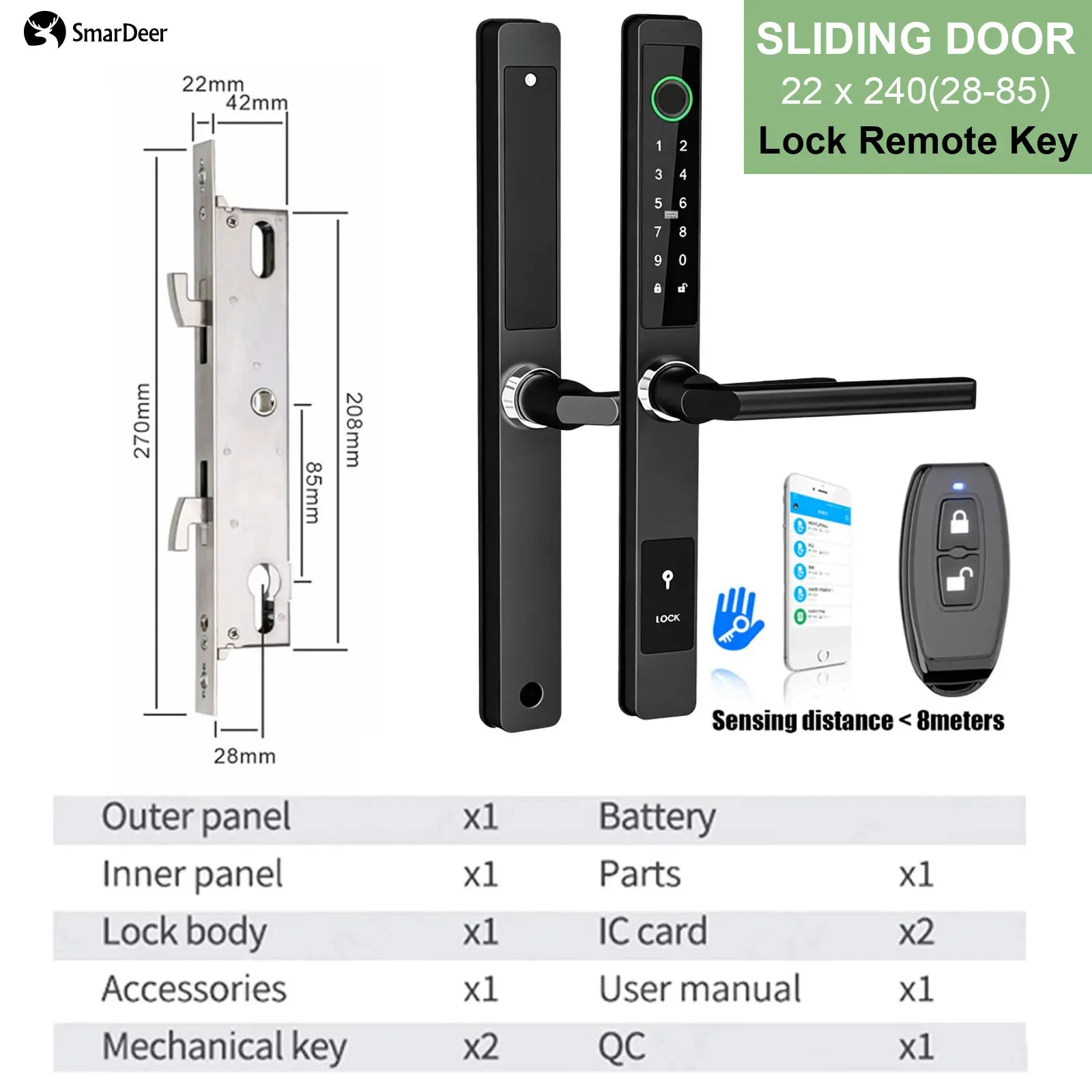 SmarDeer IP65 Waterproof Sliding Door Smart Lock，Tuya WiFi Broken Bridge Aluminum Sliding Door  Fingerprint Lock