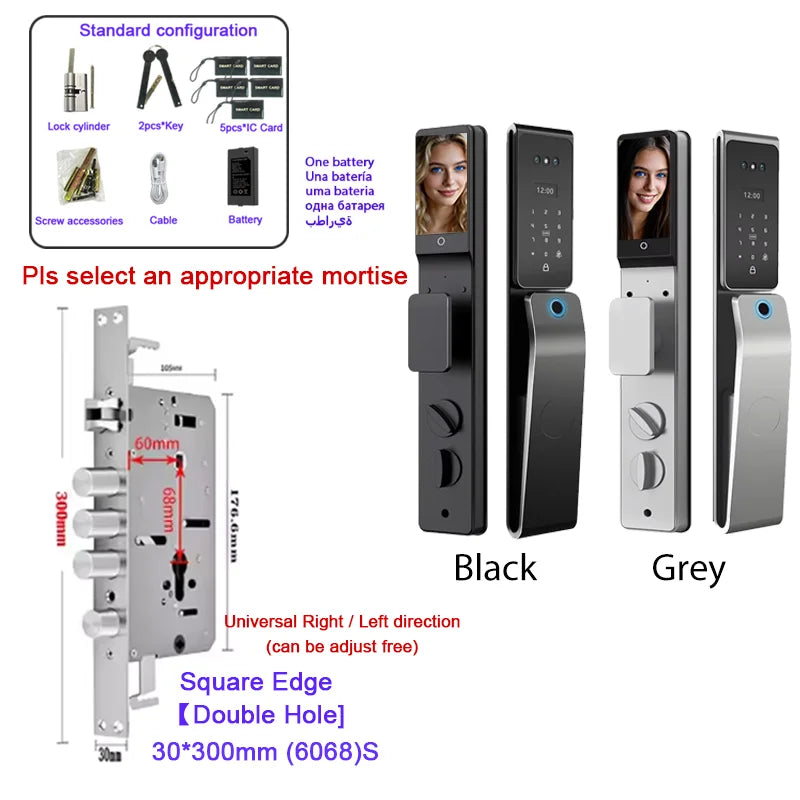 Waterproof  Smart Door Alexa Lock Israel 6590 Mortise Hebrew Tuya Smart Life APP Face Digital Door Lock With Camera