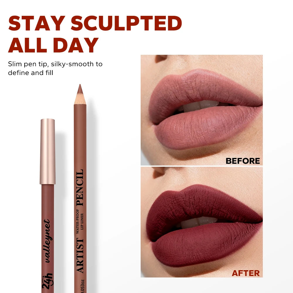 4-piece brown matte lip liner set. Waterproof, long-lasting velvet lip makeup pencil with a silky-smooth finish.